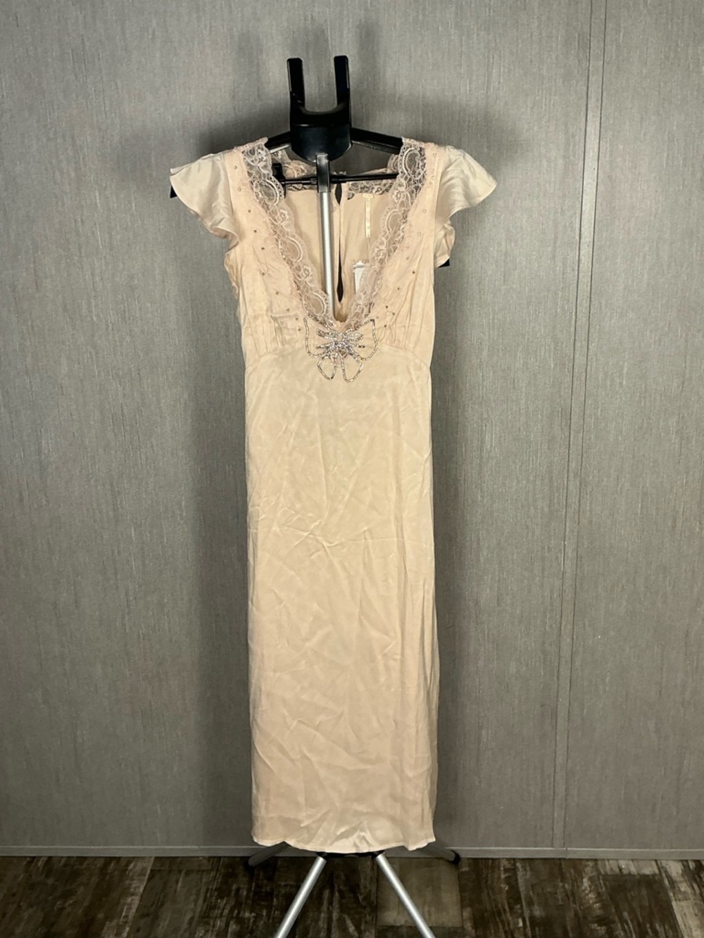 Free People Beaded Lace-Trim Slip Dress in Blush Size Small - Picture 15 of 16